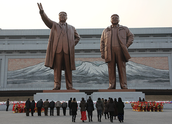 金父子の銅像の後ろにある朝鮮革命博物館