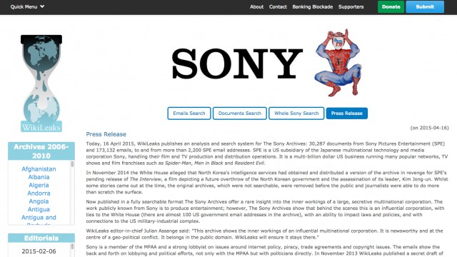 ウィキリークスが公開した「ソニー・アーカイブ」のキャプチャー画面