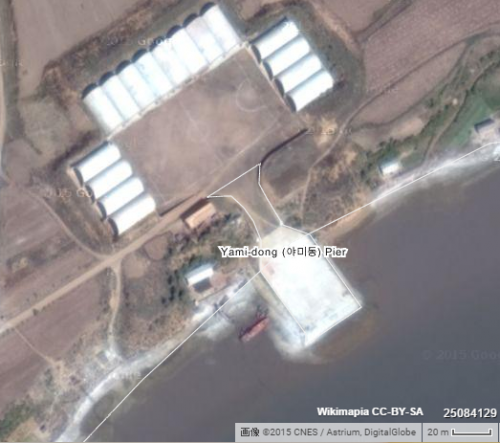 ホバークラフト専用の高岩浦基地の衛星写真（画像：Wikimapia キャプチャー）