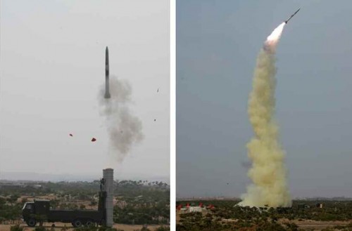 新型対空ミサイルの試射場面／2016年4月2日付労働新聞