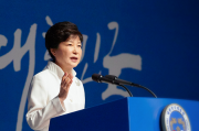 2015年8月15日の光復節記念演説を行う朴槿恵大統領（韓国大統領府提供）