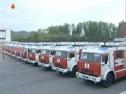 ロシアから北朝鮮に贈られた消防車（画像：朝鮮中央テレビキャプチャー）