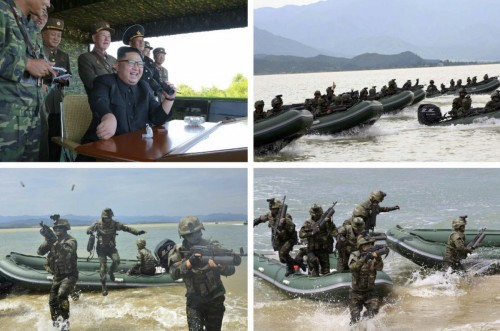 北朝鮮軍特殊作戦部隊の競技を指導した金正恩氏（2017年8月26日付労働新聞より）