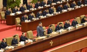 朝鮮労働党第5回細胞委員長大会で開会の辞を述べる金正恩氏（2017年12月22日付朝鮮中央通信より）