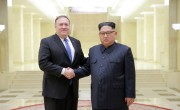 ポンペオ氏と会談した金正恩氏（2018年5月10日付朝鮮中央通信より）