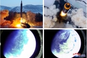 北朝鮮が30日に行った中距離弾道ミサイル「火星12」の試射（2022年1月31日付朝鮮中央通信）