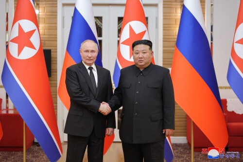 プーチン氏と金正恩氏が首脳会談を行った（2024年6月20日付朝鮮中央通信）